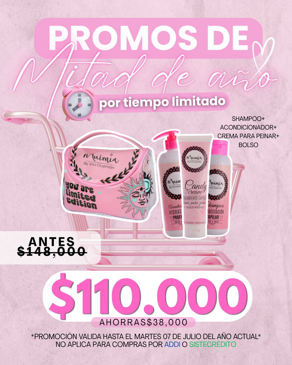 Shampoo tradicional + acondicionador tradicional + crema para peinar + bolso